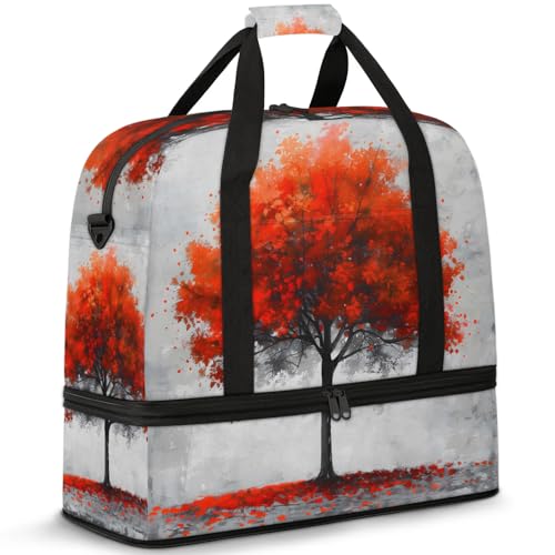 Large Weekender Overnight Bags Landscape Tree Red Travel Duffel Bag for Women Men Gym Bag With Shoe Compartment Foldie Travel Tote Bag Carry On Personal Item Bag for Travel Gym Sports