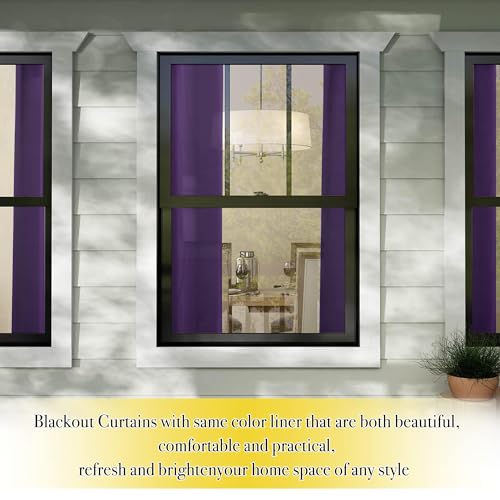 Image of NICETOWN 100% Blackout Curtain Panels, Same Color Liner Curtains Room Warming for Kitchen Room, Noise Reducing and Cold Blocking Drapes for Windows (Set of 2, Purple, 42 inch Wide by 63 inch Long)