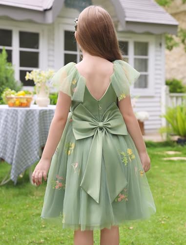 IMEKIS Girls Embroidered Flower Tulle Dress Kids Princess Formal Party Evening Pageant Dresses 2-7T4