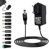 Embouts pratiques: Le bloc alimentation 12V réunit des connecteurs DC courants pour couvrir plusieurs besoins sans multiplier les chargeurs. La fiche standard 5.5 x 2.1 mm et les autres formats fournis facilitent le branchement sur des appareils compatibles, tout en améliorant la polyvalence d’un seul adaptateur secteur universel