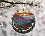 Adorno de parque nacional de las montañas ahumadas, adorno de aspecto de vidrieras, adorno de Navidad de parques nacionales, adorno de recuerdo, recuerdos de viaje, adorno de Navidad de cerámica
