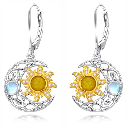 PELOVNY Celtic Sun and Moon Earrings for Women 925 Sterling Silver Jade Sun Moon Dangle Earrings Jewelry Mothers Day Birthday Christmas Gifts for Girlfriend Mom Wife