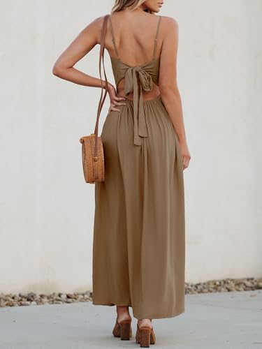 Image of CUPSHE Women Casual Dress Beach Sleeveless V Neck Summer Cutout Spaghetti Straps Formal Maxi Sun Dresses