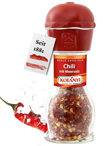 KOTÁNYI Chili mit Meersalz, feine Schärfe für Fisch, Fleisch, Gemüse, in der praktischen Mühle,...