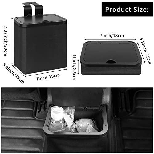 Cicikiea Car Trash Can, Collapsible Car Garbage Can With Lid & Car Seat Headrest Hook, Waterproof Pu Leather Car Trash Bin Multifunctional Car Accessories Organizer Storage Bag，Black #TOP3