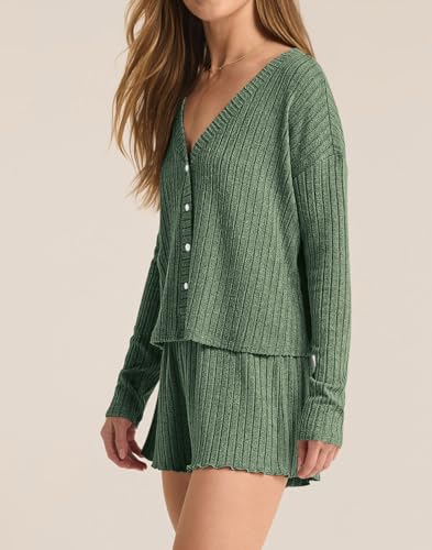 Dressmine Womens Long Sleeve Pajama Sets Button Up Pajamas Sleeping Shorts 2 Piece Lounge Set Knit Sexy Sleepwear