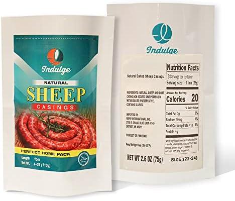 Natural Halal Sheep Sausage Casing Links for Hot Dogs, Merguez, Sujouk, Makanek, Italian sausage, 50 feet hank 22-24