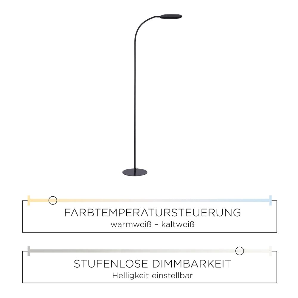 LeuchtenDirekt LED Stehleuchte schwarz, Stufendimmer CCT | 10% 50% 100%, kaltweiß - warmweiß - tageslichtweiß