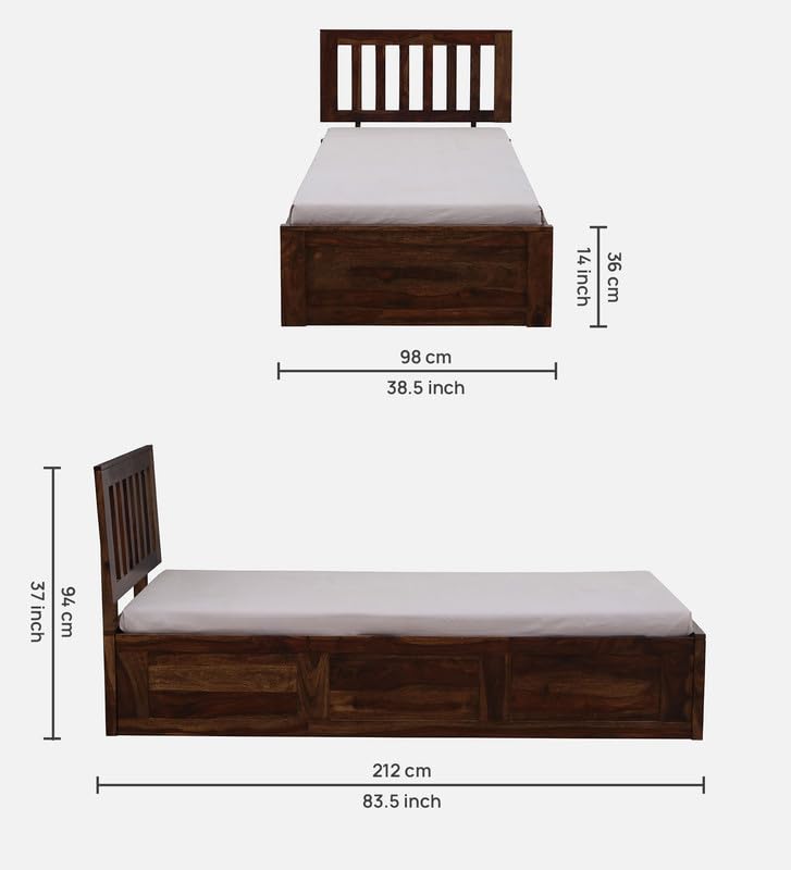 Image of Solid Sheesham Wood Wave Single Bed with Box Storage | Wooden Single Bed Cot Palang Furniture for Bedroom Living Room Home and Hotel (Provincial Teak Finish)