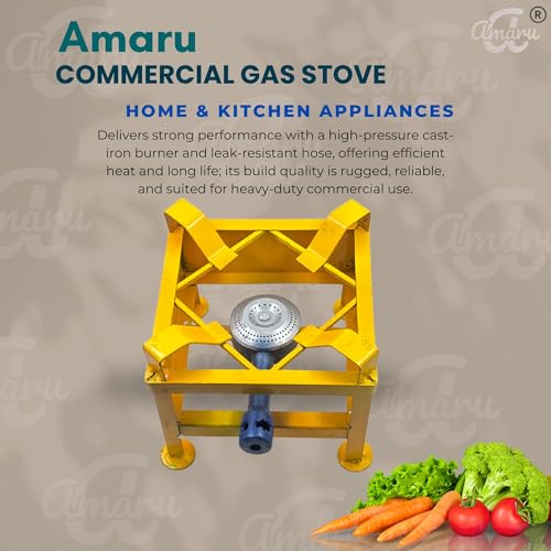 Image of Amaru Single Burner Iron Square Chulha Canteen Bhatti Commercial Gas Stove -Multi Colour, Manual (Small-10Wx10Lx8H)