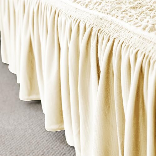 Image of Turkish Bubble Sofa Cover 3 Seater and 2 Seater Fully Covered 5 Seater Sofa Cover Non-Slip Sticky Elastic Stretchable Sofa Set Imported Slipcover Protector (3+1+1 Seater) (Cream)