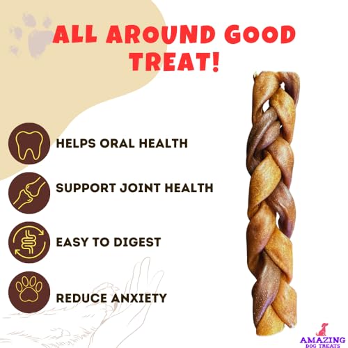 Amazing Dog Treats - 6 Inch Braided Collagen Sticks for Dogs - (10 Count) - Collagen Bully Sticks for Dogs