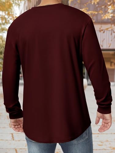 Men's Long Sleeve Gym Workout Athletic T Shirts Cotton Hipster Hip Hop Longline Crewneck T-Shirt for Men(S-2XL)4