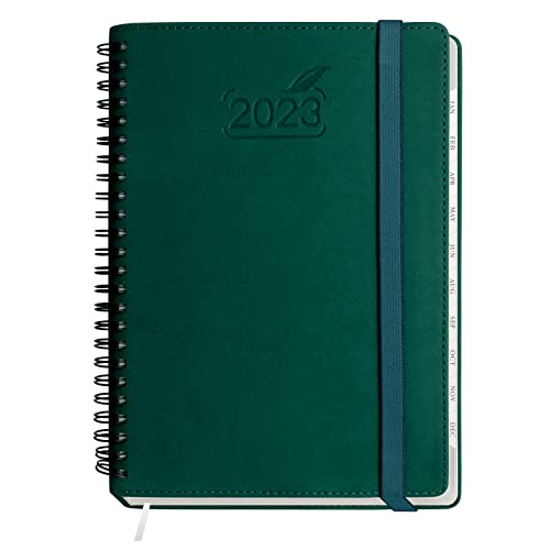 BEZEND Terminplaner 2023 Ringbuch A5 PU-Leder Softcover [Dunkelgrün] Kalender 2023 Wochenplaner mit FSC®-Zertifiziertem 100 gsm Papier | Planer 2023 Terminkalender mit Monatliche Registerkarten Cover