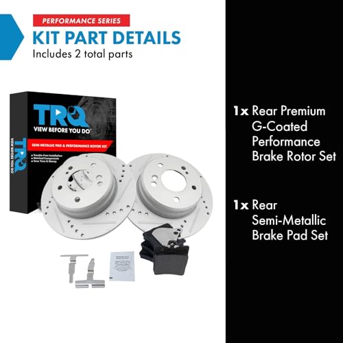 Image of TRQ Performance Rear Brake Pad and Rotor Set Semi Metallic G Coated Rotors Compatible with 2004-2008 Chrysler Crossfire 1997-2011 Mercedes-Benz C230 C240 C280 SLK230 SLK280 SLK300 SLK320 SLK350