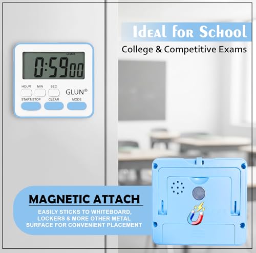 Image of GLUN Digital Kitchen Timer & Stopwatch, Large Digit Countdown, Loud Alarm Clock with Back Magnetic Retractable Stand for Baking, Cooking Study, Office, Gym, Athlete and Student (Blue)