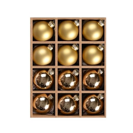 WDS WONDROUS Shiny and Matte Gold Mini Glass Ball Christmas Ornaments, 2.36” Hanging Ball Ornaments, Set of 12 Decorative Balls for Xmas Tree Decoration, Wedding, Party