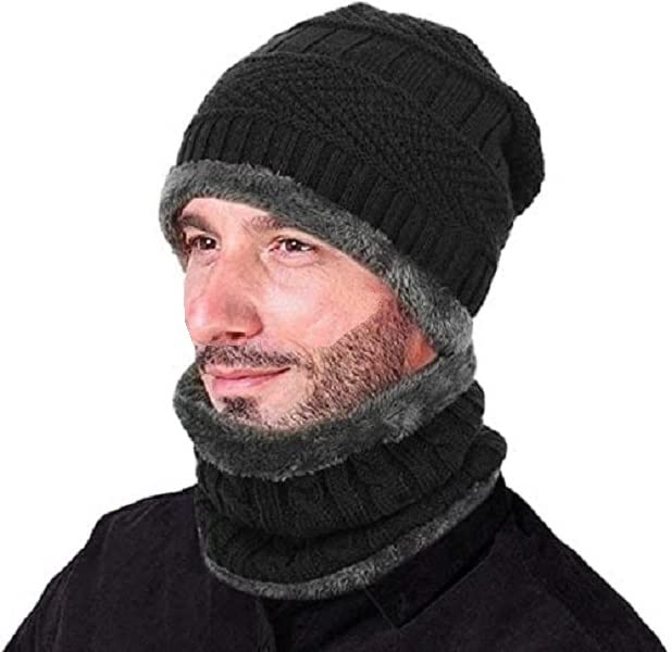 fqzilon Sports Winters Cap & Muffler for Men & Women Beanie Cap 1 Set| (Black)..-picture-9