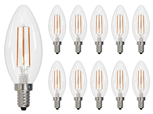 Bulbrite Item 776856, LED Filament Candelabra Light Bulb, 4.5 Watt, 2700K, for Use in Chandeliers and Sconces, Fully Dimmable, 40 Watt Incandescent Equivalent (Pack of 10) by Bulbrite - Used condition - US$34.53