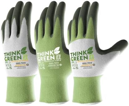 COOLJOB 3 Pairs Gardening Gloves for Women and Men, Recycled Polyester Garden Gloves with Rubber Coated, Non-slip Working Gloves for Outdoor Indoor Workers, Green & White, Large Size