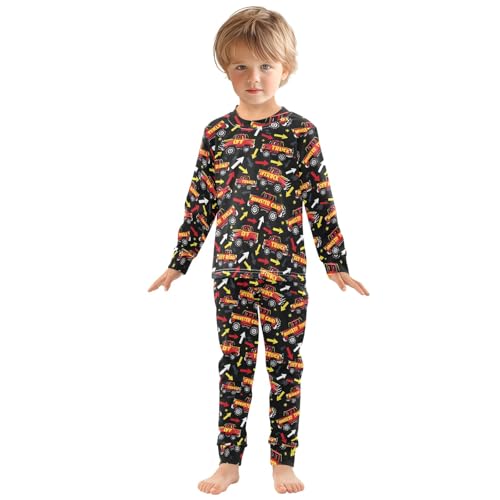 Cool Red Monster Trucks Cute Pajama Sets Long Sleeve Top and Pants, Snug Fit Sleepwear for Night Wears3