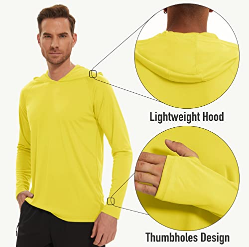 Fishing Shirts For Men Long Sleeve With Hooded Rash Guards Upf 50+ Sun Protection Moisture Wicking Active Athletic Shirts Performance T-Shirt Yellow #TOP4