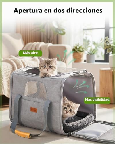 Miniatura 7 de Morpilot Transportín Perro Gato, Bolsa Transporte Transpirable Para Mascotas, Portador De Viaje Con Correa De Hombro Ajustable, Transporte De Gato Con Colchón Suave Tazón 17.3 12.2 13.4 Inch