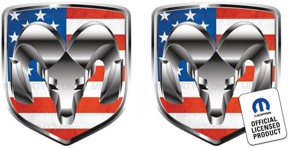 Decal Mods Calcomanía con logotipo de Ram Shield, compatible con Dodge Ram (juego de 2) de aluminio con bandera estadounidense - FALUMUSA  FD1A0