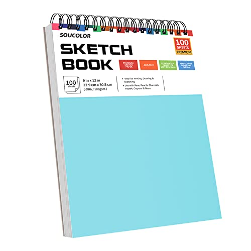 Soucolor 9" x 12" Sketch Book, 1-Pack 100 Sheets Spiral Bound Art Sketchbook, Easter Painting Crafts for Adults, Artist Drawing Book Paper Painting Easter Gifts for Kids Students Adults Beginners