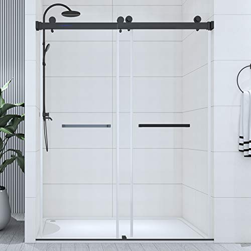Laladod Frameless Shower Doors 66-72" W x 76" H Inch Clear Tempered Glass 2 Ways Opening Double Sliding Enclosure in Matte Black Finish, DS01