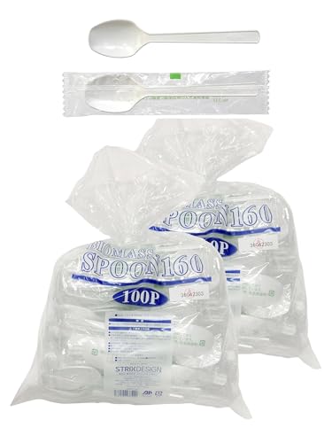 ストリックスデザイン 使い捨てスプーン 100本 16cm ホワイト バイオマス プラスチックスプーン 環境配慮 丈夫 業務用 大容量 SD-740 (× 2)