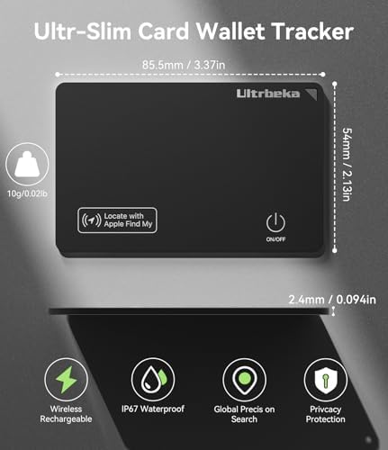Ultrbeka Ultra-Thin Wallet Tracker Card, Rechargeable 0.094in IP68 Waterproof Bluetooth Tracker for Wallets, Passport, Work with Apple Find My, Card Locator [Apple MFi Certified] iOS Only - 2