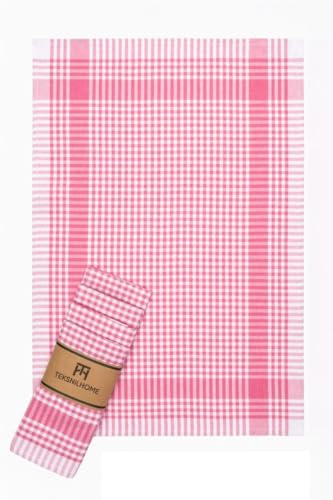 %100 Pamuk Fuşya, Pembe Renkli Pötikareli 5 Adet Kurulama Bezi, Beslenme Örtüsü, Servis Peçetesi 40X60