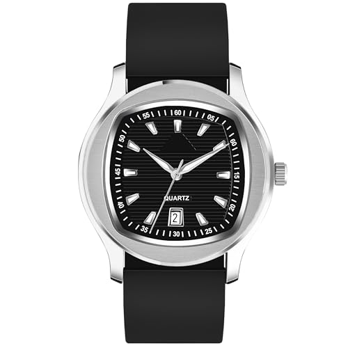 Image of styledose Minimalist dial Softest Adjustable Silicon Belt Quartz Analog Date Display Wrist Watch for Men