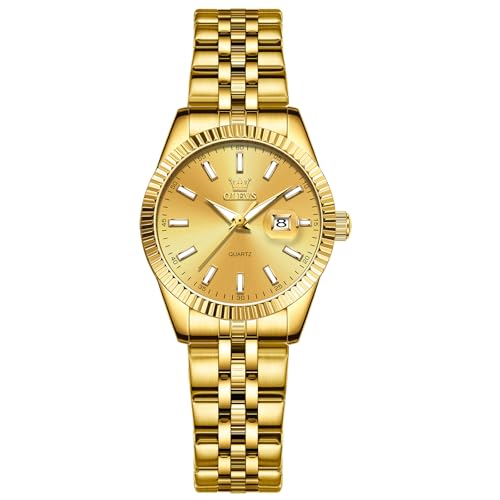 OLEVS Luxury Watches for Women Water Resistance Womens Dress Watch Simple Gold Small Wrist Bracelet Dainty Ladies Quartz Watch Fashion Three Hands Analog Luminous Dial Women Watches Easy to Read