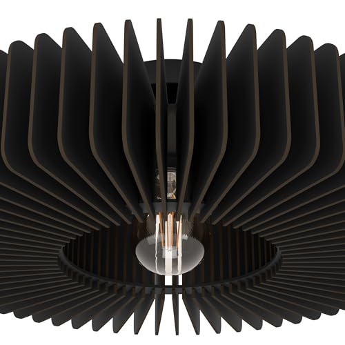 Eglo Plafoniera Palombaia, Nera, Ø 50 Cm, Acciaio/Legno, E27 - 4