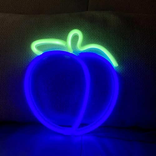 Image of Blue Peach LED Neon Light Sign Handmade Lamp for Wall Room Party Home Bar Art Christmas Bedroom Table Wedding Party Desktop Decoration Teen Kids Birthday Holiday Gift USB Powered