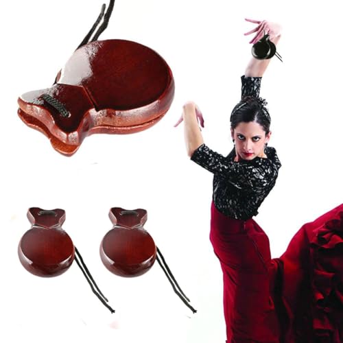 2Pcs Traditional Spanish Castanets,Wood Spanish Castanets Flamenco Dance Castanets With String,Hand Percussion Castanets Music Instrument for Beginners Spain Souvenir Gift