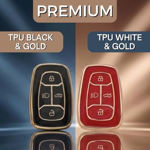 Image of Keycept GoldLine TPU key cover for Tata Nexon | Curvv | Altroz | Harrier | Punch | EV | Safari and facelift 4 button Smart Key with Keychain. (Pack Of 2, Black & Red)