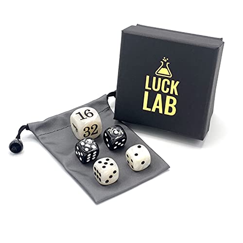 Luck Lab Backgammon Pearl Dice Set - 22 Mm Doubling Cube And Four 16 Mm Dice With Bonus Storage Bag, Black/White Marbleized #TOP2