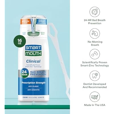 SmartMouth DDS Activated Clinical Mouthwash with Tongue Cleaner - for Fresh Breath - Clinical Strength Mouthwash for Gum Health, Gingivitis & More - Clean Mint Flavor, 16 fl oz (Pack of 2)