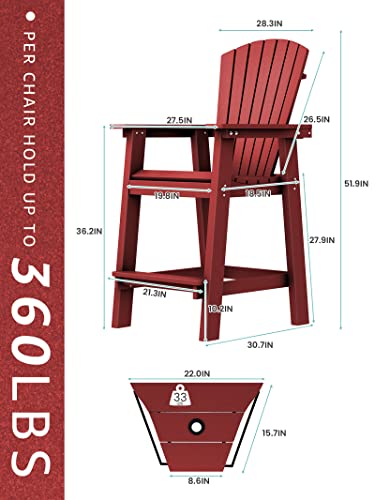 Kingyes Balcony Chair Tall Adirondack Chair Set Of 2 Outdoor Adirondack Barstools With Connecting Tray - Patio Stools Weather Resistant For Deck Balcony Pool Backyard, Red #TOP3