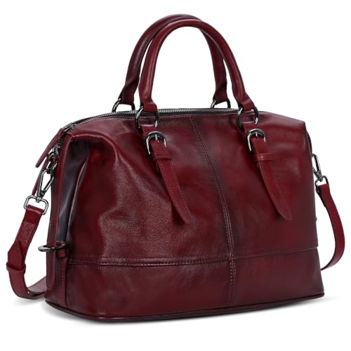 Image of HESHE Leather Tote Bag Shoulder Purses for Women Satchel Crossbody Handbags | Genuine leather Designer Top Handle Work Travel Bags Large Capcity Crossbody Ladies