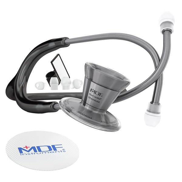 Image of MDF Instruments, Metalika ProCardial Cardiology Stethoscope, Lightweight Titanium, Adult, Dual Head, Black Tube, Metalika Chestpiece-Headset, MDF797TMT11