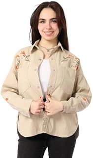 كوكتيل جاكيت جبردين مزين بالورود على الجانب الايسر للنساء، مقاس M، لون بيج