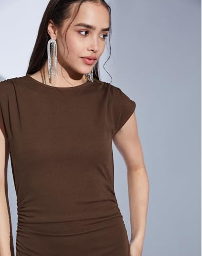 Image of SIRIL Western Dress | Polyester Solid Dress for Women | Bodycon Dress for Women