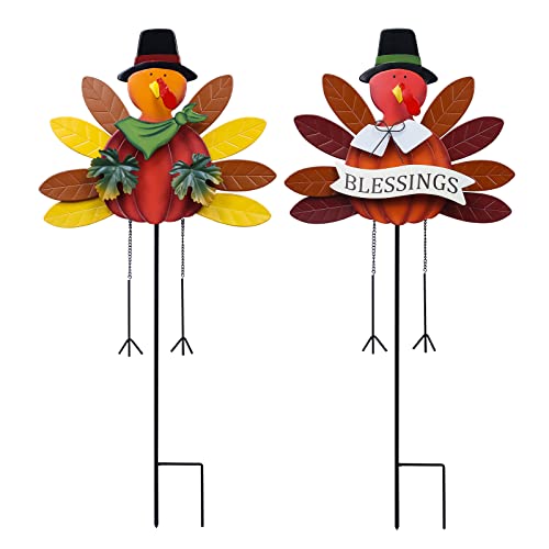 Hogardeck Thanksgiving Decorations Outdoor, 2 Packs 34" Turkey Decorative Garden Stakes For Thanksgiving Decor, Metal Yard Art Sign Fall Thanksgiving Turkey Decor For Home Garden Lawn Patio #TOP17