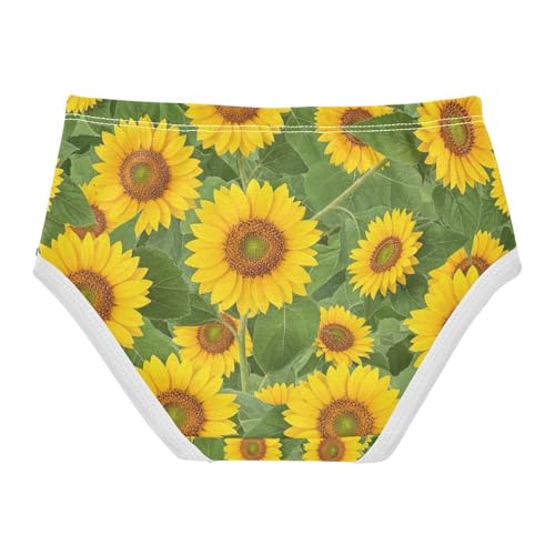Toddler Briefs, Yellow Sunflowers Cotton Girls Underwear, 2T–8 Years2