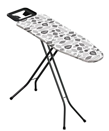 MENKËLL - Asse da stiro 33x110 cm - In acciaio con leva pieghevole, salvaspazio con Poggiaferro integrato, piedi antiscivolo, regolabile (Foglie ASS-111)