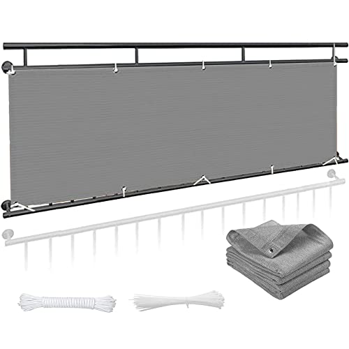 Grey Garden - Rivestimento per balconi, 55 x 900 cm, resistente ai raggi UV, con occhielli e corda, ideale per la privacy e l'estetica